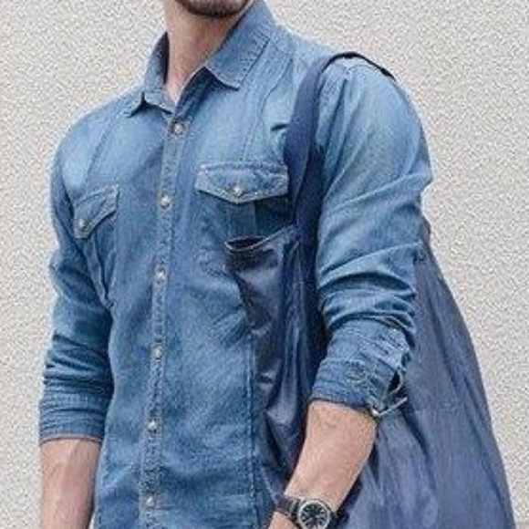pearl snap denim shirt mens